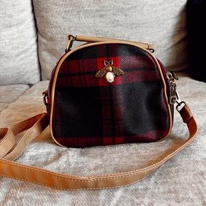 Plaid Purse w Bee Embellishment